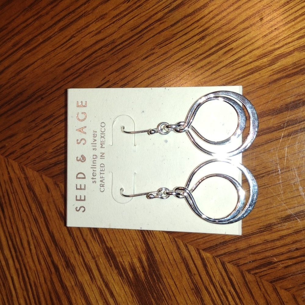 Seed & Sage Sterling Silver Double Hoop Teardrop Dangle Earrings NWT